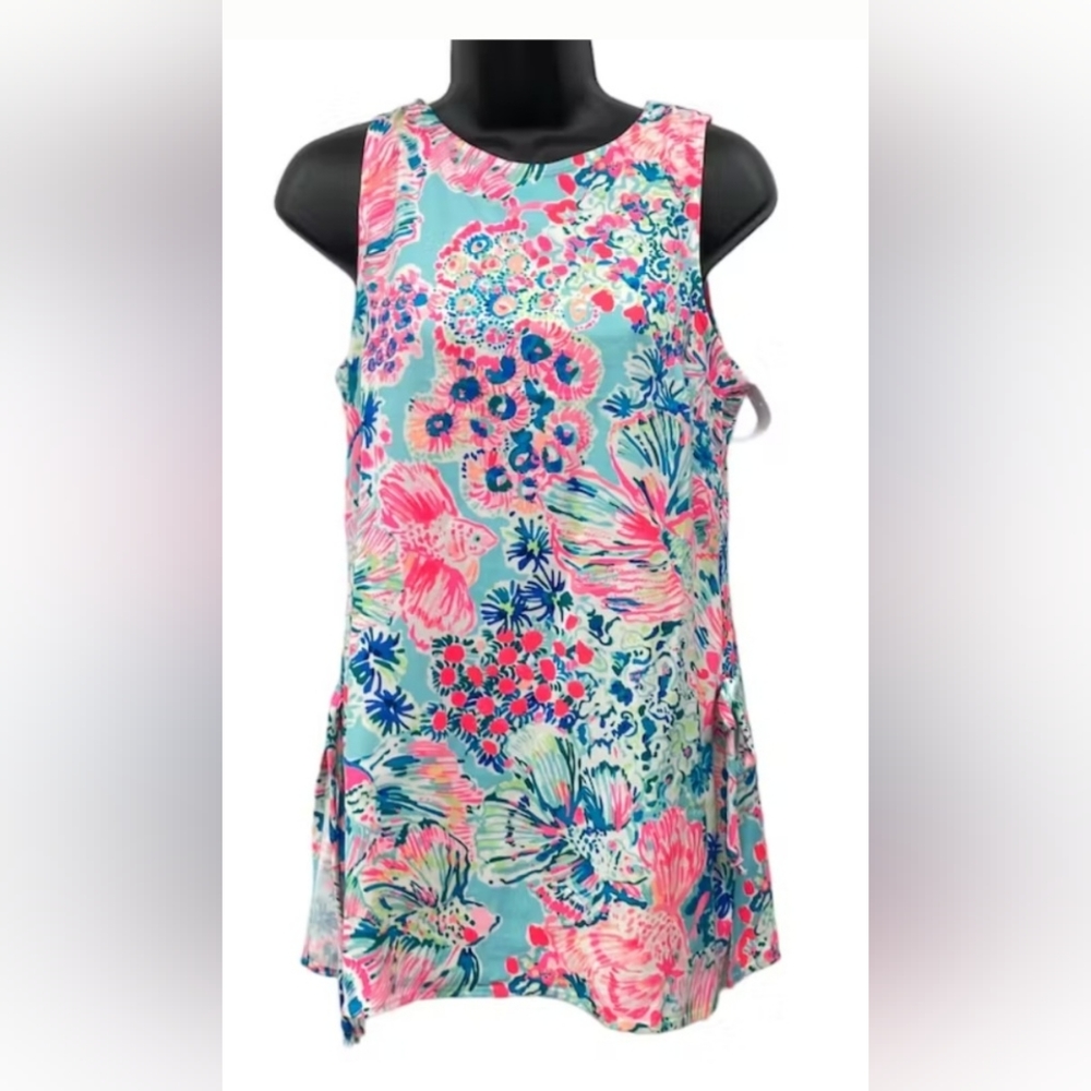 Ladies Beautiful Lilly Pulitzer Sleevless Top Side Slit Ties Bright Colors Small